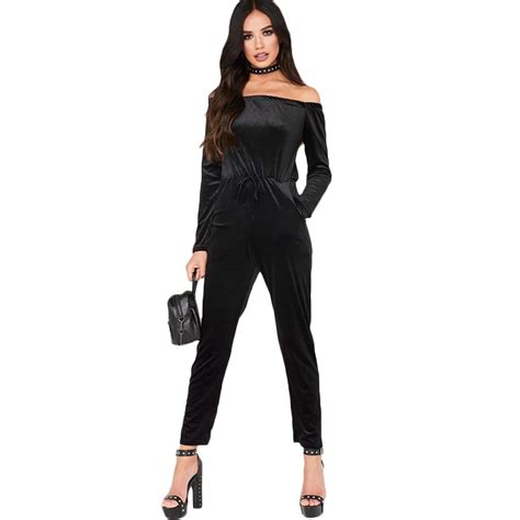 Sexy Off Shoulder Soft Velvet Jumpsuit Women Elegant High Waist Bodycon Party Jumpsuits Long