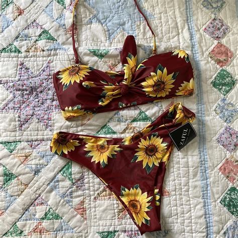 NWOT ZAFUL Burgundy Sunflower Bikini Swim Set Size Depop