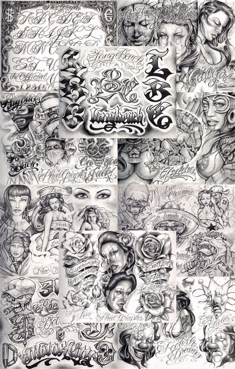 Boog From The Streets With Love Gangsta Style Tattoo Flash Sheet Set