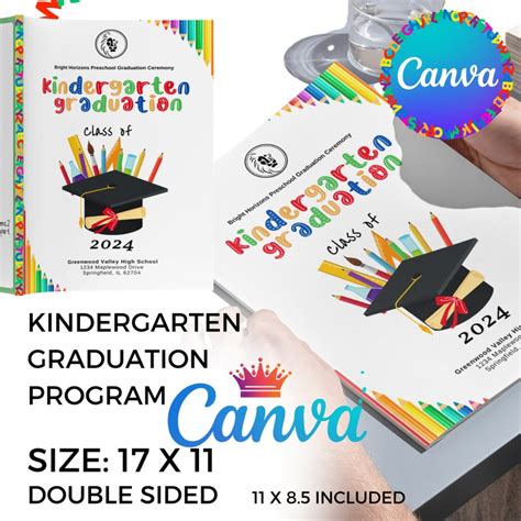 Kindergarten Graduation Program Template 17 X 11 Tabloid And 11 X 85 Canva Editable Printable