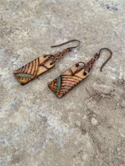 Small Wood Burned Rectangle Dangle Earrings Etsy Etsy Earrings