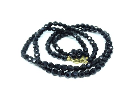 S Vintage Two Strands Black Glass Faceted Bead Necklace Nice Wired