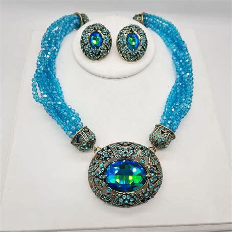 Vintage Court Style Rhinestone Necklace Exaggerated Luxury Multi Layer Blue Crystal Beaded