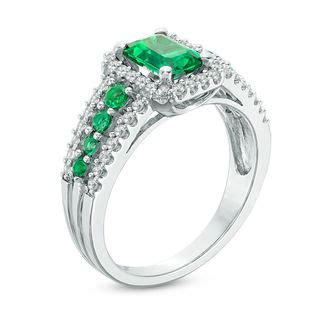 Emerald-Cut Lab-Created Emerald and White Sapphire Frame Ring in ...