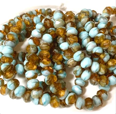 Czech Beads Ocean Breeze Picasso Fire Polished Rondelle Beads