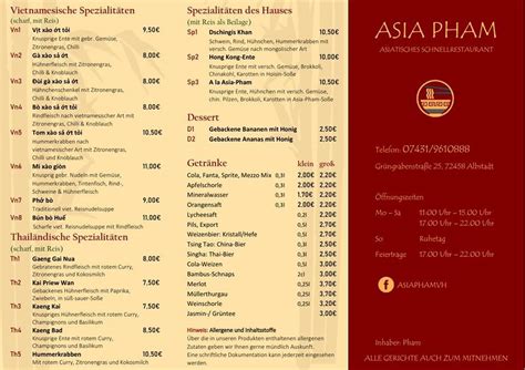 Speisekarte Von Asia Pham Schnellrestaurant Albstadt