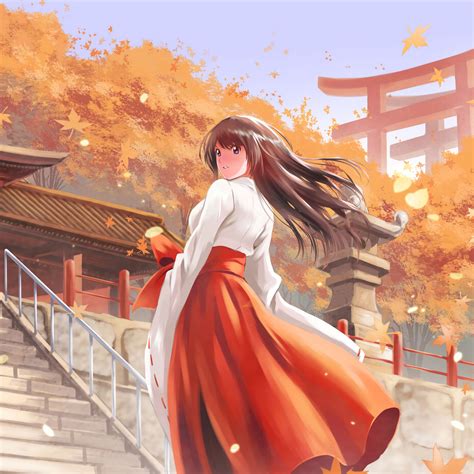 Download Wallpaper 2780x2780 Girl Kimono Pagoda Autumn Anime Art Ipad Air Ipad Air 2 Ipad