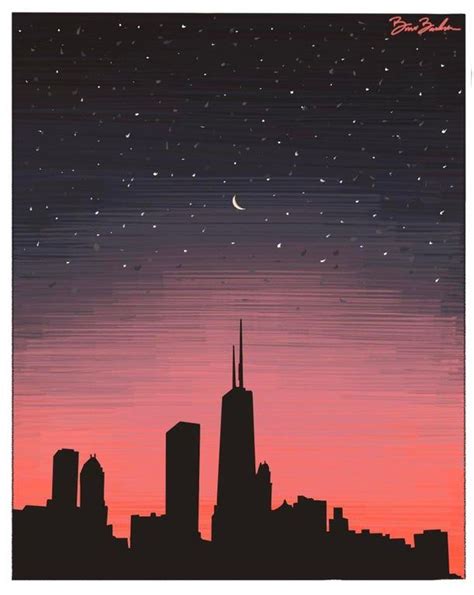 Chicago Sunset Sketch | Sunset canvas painting, Sunset painting easy ...