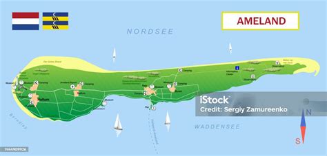 Ameland Island Stock Illustration - Download Image Now - Ameland, Cartography, Europe - iStock