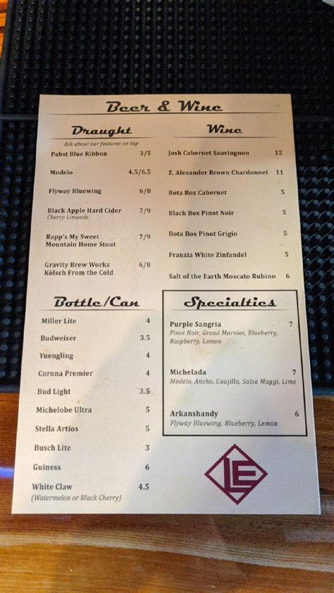 Menu At Live Edge Bar Grill Mountain Home