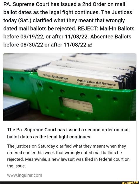 Pa Supreme Court Has Issued A Order On Mail Ballot Dates As The Legal