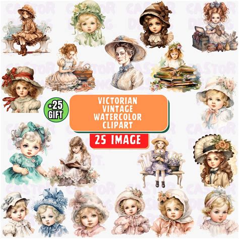 Retro Vintage Kids Watercolor Clipart Bundle Nostalgic Children Images