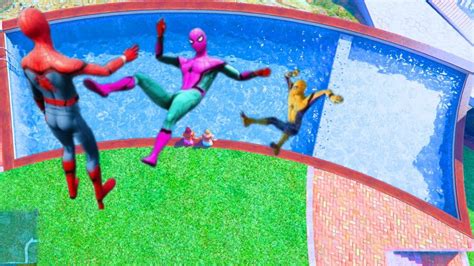 Gta 5 Rainbow Spiderman Jumping Into Pool Spiderman Ragdolls