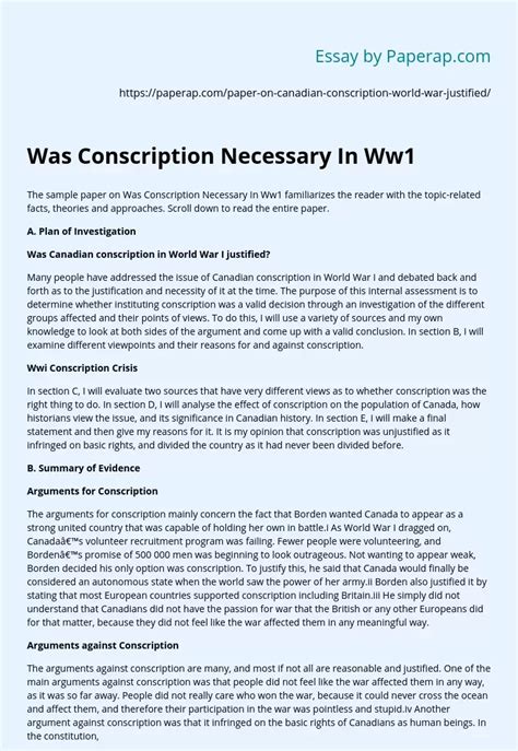 Was Conscription Necessary In Ww1 Free Essay Example