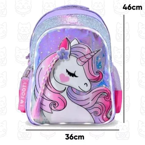 Mochila Espalda 18 PuLG Footy Unicornio Trenza Con Luz Led En Venta En