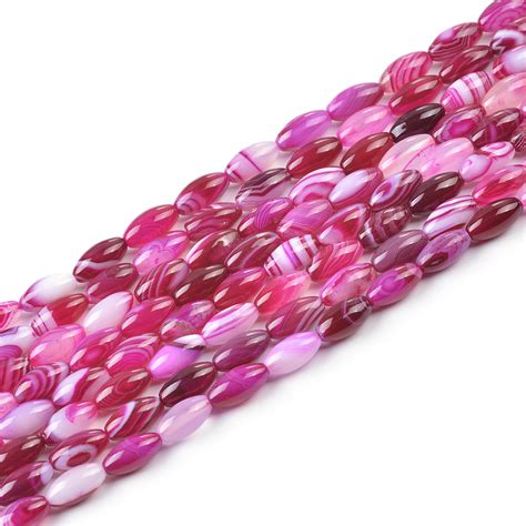 Pink Striped Agate Rice Beads