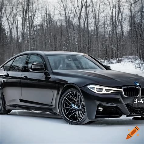 Black Bmw F30 Driving On A Snowy Road On Craiyon