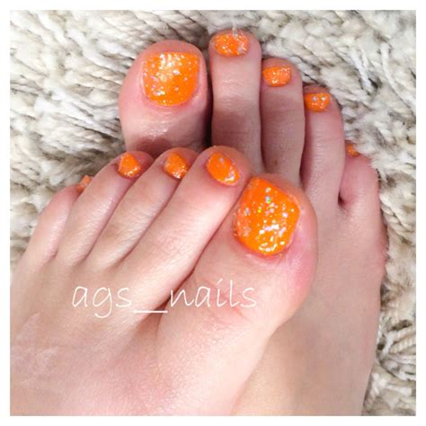 Orange Sparkly Gel Toes Agsnails Orange Toe Nails Glitter Toe Nails