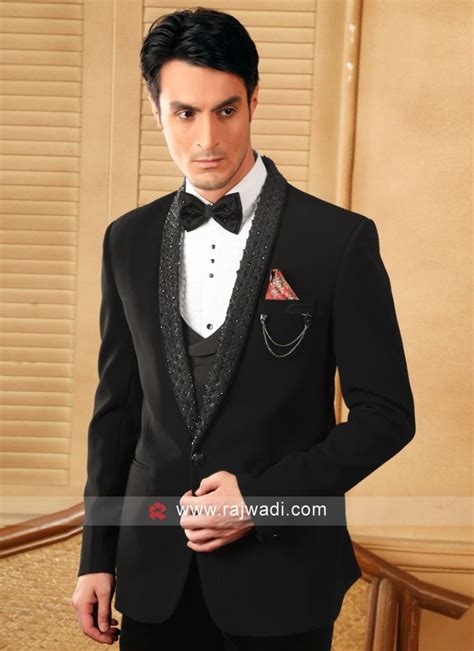 Black Embroidered Suit In Imported Fabric Reception Suits Reception