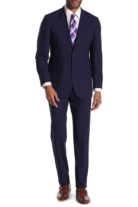 Brooks Brothers Navy Pinstripe Two Button Notch Lapel Wool Milano Fit