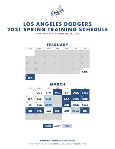 Los Angeles Dodgers 2021 Spring Training Schedule | Dodger Blue