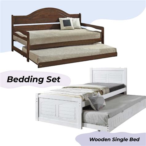 WOODEN BED/SINGLE BED/QUEEN BED/PULL OUT BED/STORAGE BED/BEDFRAME WITH PULL OUT/BED WITH DRAWER ...