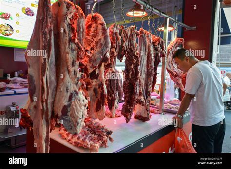 Fuyang China Th Sep A Man Shops For Fresh Meat China S