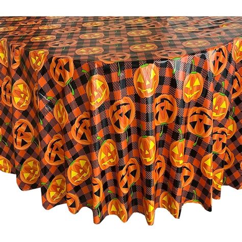 Newbridge Halloween Jack O Lantern Gingham Flannel Backed Tablecloth Orange And Black Checkered