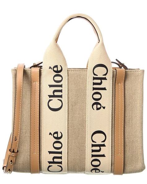 Chlo Woody Small Canvas Leather Tote In Natural Lyst