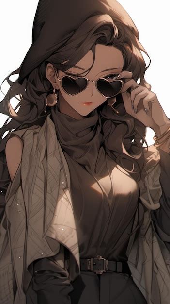 An Anime Girl In Brown With Sunglasses Premium Ai Generated Image