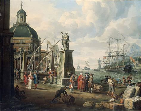 A Capriccio Of A Mediterranean Harbour With Merchants An Elegant