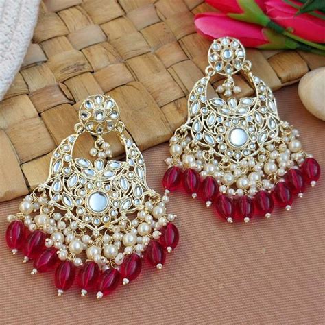 Pink White Pearl Indian Jhumka Earrings Fashioncrab