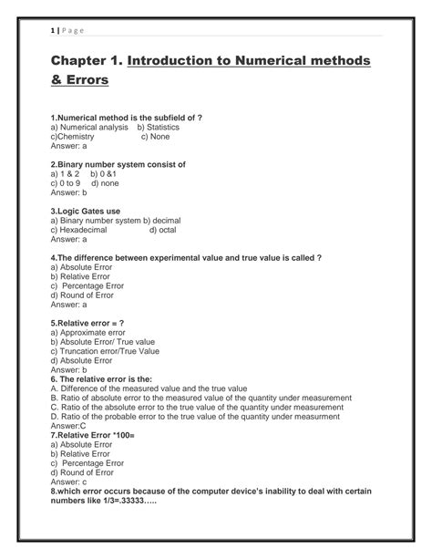 Solution Numerical Methods Numerical Analysis Chapter Wise Mcqs