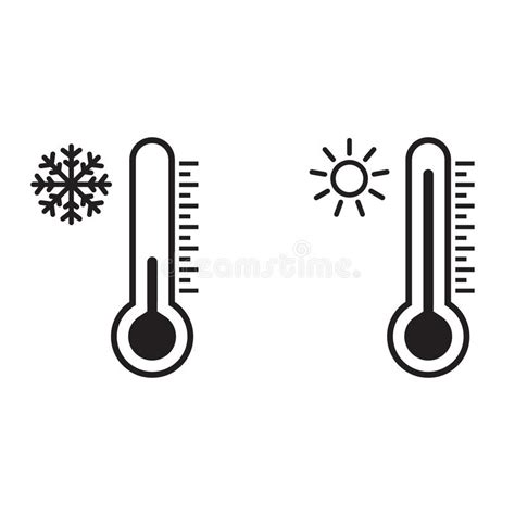 Conjunto De Iconos Del Vector Termómetro Clima Caliente Y Frío Stock de