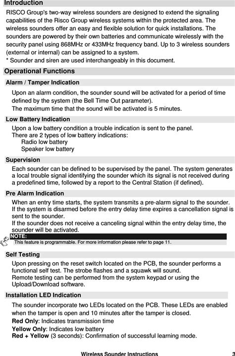 Risco RWRT433 Wireless Sounder User Manual 5INRWS50 C FCC