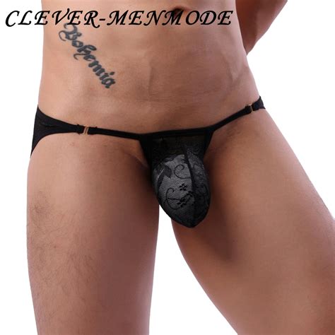 Sexy Mens Underwear Lace Split Sides Transparent Bikini Lingerie Full
