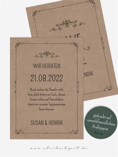 Save The Date Karten Kraftpapier Modern Rustikal