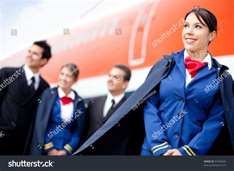 Flight Attendant Cabin Crew Airplane Background Stock Photo 97096835 ...