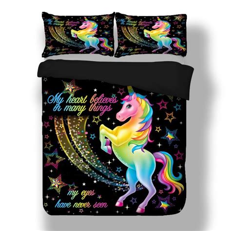 3 Piece Black Unicorn Stars Duvet Cover Set 100 Unicorns