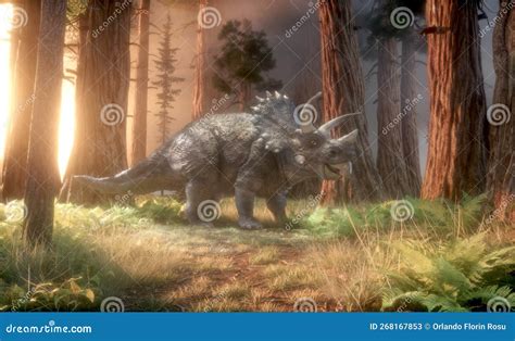 Triceratops Dinosaur In The Forest Stock Illustration Illustration Of