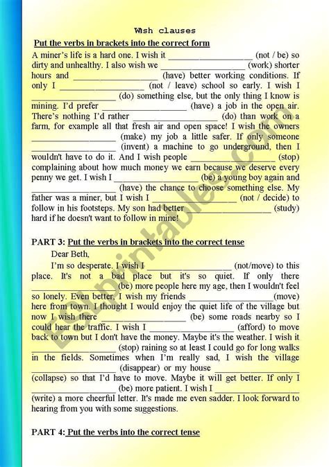 Wish Clause Correct Tense Esl Worksheet By Gunpowder