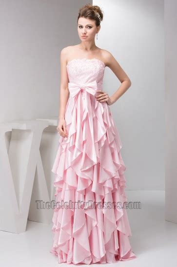 Pink Ruffles Strapless A Line Prom Dress Evening Gown Thecelebritydresses