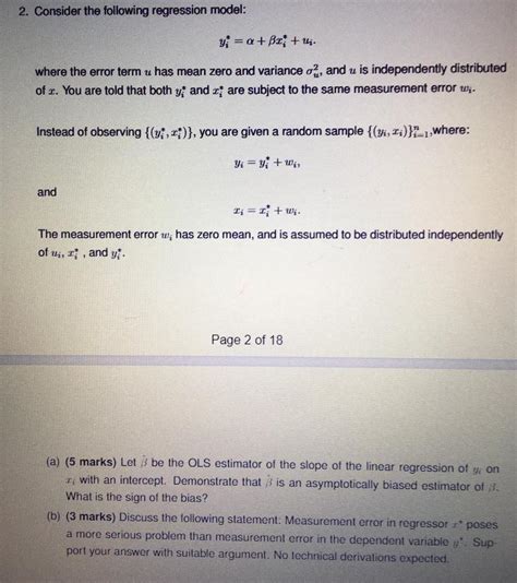 Solved 2 Consider The Following Regression Model Y₁ A