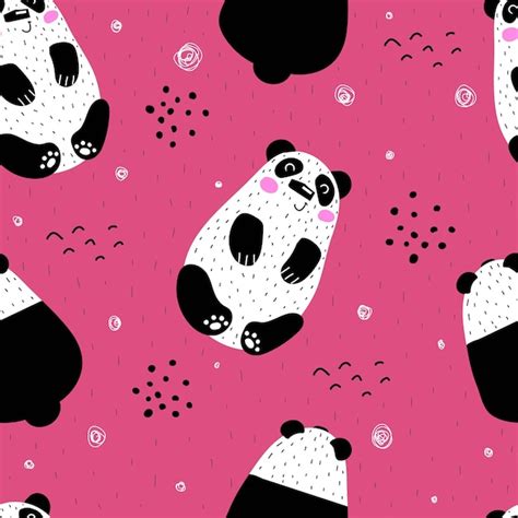 Patrón sin costuras con elementos de decoración de pandas de dibujos