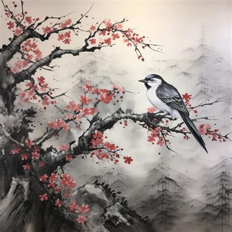 Premium AI Image | Traditional Japanese Ink Wash Animal Painting