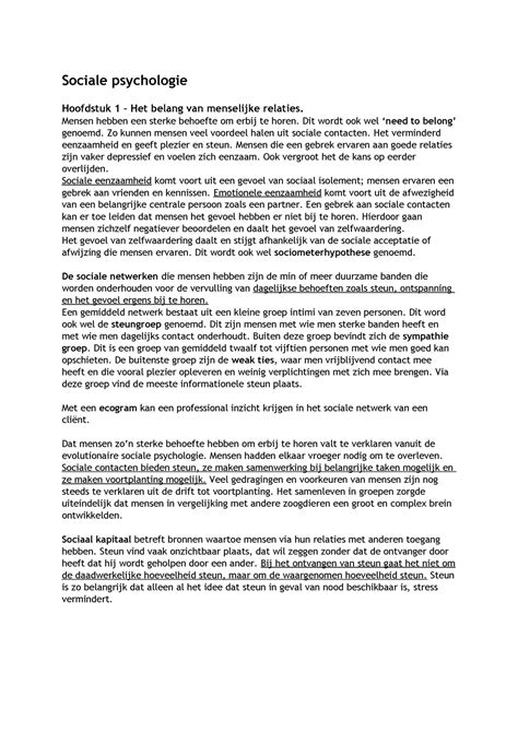 Sociale Psychologie Samenvatting Sociale Psychologie Hoofdstuk 1