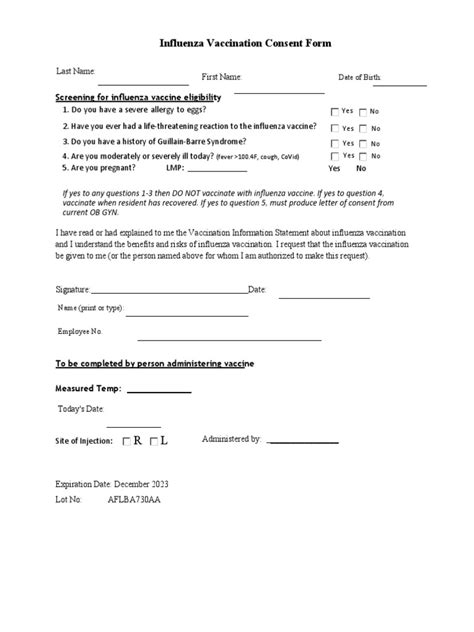 Vax Consent Form | PDF | Influenza Vaccine | Influenza