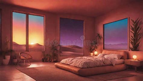 A Desert Inspired Bedroom With Neon Lights Resembling A Sunset Over The