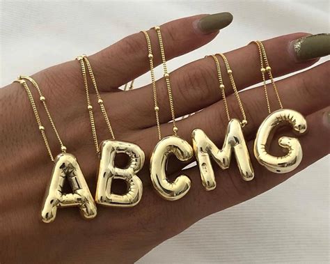 Gold Initial Balloon 3d Letter Necklace 14k Gold Bubble Initial