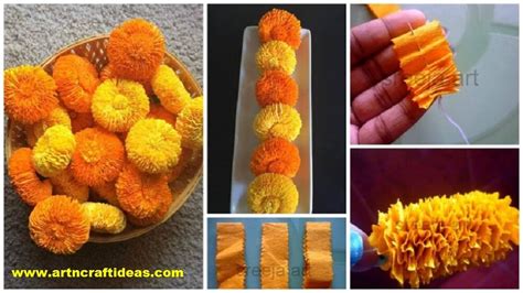 How To Make Marigold Flower With Crepe Paper Art And Craft Ideas